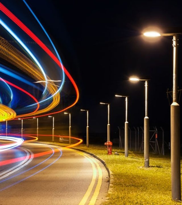 Light trails of traffic on road at night